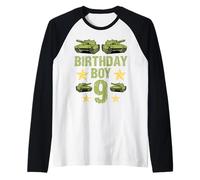 Camo Nine Birthday Boy, militar, novena fiesta, niños de 9 años Camiseta Manga Raglan
