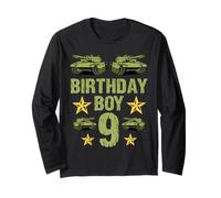 Camo Nine Birthday Boy, militar, novena fiesta, niños de 9 años Manga Larga