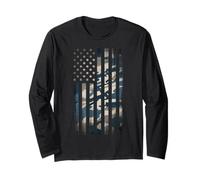 Camo Ocean American Flag Patriotic USA Military Camouflage Manga Larga