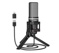 Camola Micrófono USB para juegos, micrófono condensador de grabación de computadora para PC/portátil/teléfono, RGB, salida de auriculares, botón de silencio, control de volumen, para transmisión
