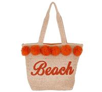 Camomilla Bolso Tote de Playa Mujer, Fibras Naturales, Colección Pompon, Talla M, Color Naranja