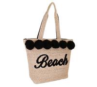 Camomilla Bolso Tote de Playa Mujer, Fibras Naturales, Colección Pompon, Talla M, Color Negro