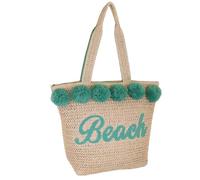 Camomilla Bolso Tote de Playa Mujer, Fibras Naturales, Colección Pompon, Talla M, Color Verde