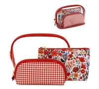 Camomilla Juego 3 Bolsos de Maquillaje Mujer, PVC, Colección Sweet Bloom, Color Rojo