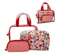 Camomilla Juego 3 Bolsos de Maquillaje Mujer, PVC, Colección Sweet Bloom, Talla M, Color Rojo
