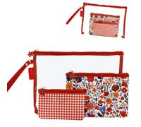 Camomilla Juego 3 Estuches de Maquillaje Mujer, PVC, Colección Sweet Bloom, Color Rojo