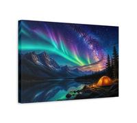 Camp Beneath Northern Lights Canvas Print - Living Room, Above Console Table 18×12 inch (45×30 cm) - Horizontal / 1.25 inch (3 cm)