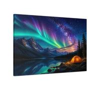 Camp Beneath Northern Lights Canvas Print - Living Room, Above Console Table 36×24 inch (90×60 cm) - Horizontal / 1.25 inch (3 cm)