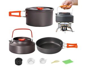 Camp Cooking Set - Portable Food Grade Water Kettle | Aluminum Alloy Pots And Pans | For Home Kitchen Outdoor Hiking Fishing Survival Picnic Travel RV Road Trip Backpacking Cookware Canteen Task