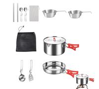 Camp Cooking Set, Stainless Steel Outdoor Cookware, Portable Camping Kitchen Set with Storage Bag, Lightweight Pots Pans Utensils for Backpacking, Picnic, RV, Backyard