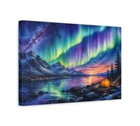 Camp Under Northern Lights Canvas Print Wall Art - Living Room Decor, Above Sofa 18×12 inch (45×30 cm) - Horizontal / 1.25 inch (3 cm)