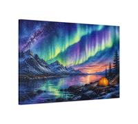 Camp Under Northern Lights Canvas Print Wall Art - Living Room Decor, Above Sofa 36×24 inch (90×60 cm) - Horizontal / 1.25 inch (3 cm)