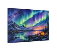 Camp Under Northern Lights Canvas Print Wall Art - Living Room Decor, Above Sofa 48×32 inch (120×80 cm) - Horizontal / 1.25 inch (3 cm)