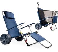 CampAir 2-en-1 Tumbona de Playa con Ruedas o Carrito Plegable, Azul | tela Oxford resistente, cojín removible, compartimento amplio, ruedas anchas, azul, 81x78x26 cm, para el mar, cómodo