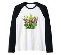 Campamento Espeluznante Esqueleto fogata Camiseta Manga Raglan