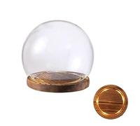Campana De Con Cúpula Vidrio, 1 Juego Vitrina Mesa Transparente, Base Brillante Madera, Pantalla, Reloj Forma Globo(Carbonized Wood Color,18cm)