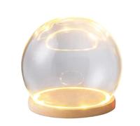 Campana De Con Cúpula Vidrio, 1 Juego Vitrina Mesa Transparente, Base Brillante Madera, Pantalla, Reloj Forma Globo(Wood Color,10cm)