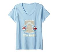 Campana de la Libertad Sigue sonando Camiseta Cuello V, Mujer, Azul Bebé, L