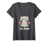 Campana de la Libertad Sigue sonando Camiseta Cuello V, Mujer, Jaspeado Oscuro, S