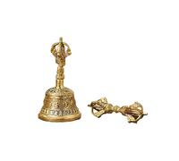 Campana de latón con budismo tibetano religioso Dorje pequeño con batidor