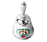 Campana de Llamada Manual, Campana de Mano con Patrón Tallado, Latón, Redondeado, Compacta, Exquisita para Fiesta (Plata con blanco colorido)