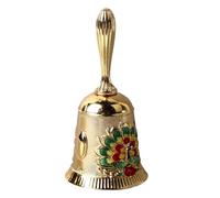 Campana de Llamada Manual, Campana de Mano con Patrón Tallado, Latón, Redondeado, Compacta, Exquisita para Fiesta (Dorado y colorido)