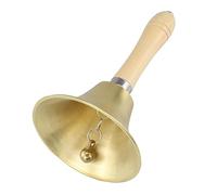 Campana de mano dorada extra fuerte sólida con mango de madera, 11 cm, campana de latón grande, campanas escolares, trineo de meditación, campanas decorativas de escritorio para escuela, iglesia,