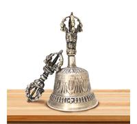 Campana de meditación budista tibetana - Instrumento tántrico taoísta hecho a mano, campana de cinco hilos | Mazo de campana Vajra, campana de cobre blanca