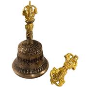 Campana De Meditación Budista, Tibetano Campana, Campana de bronce Puja 100% hecha a mano for decoración del hogar, for meditación, oración, Reiki, vigilia, concentración, conjunto de Dorje curativo(S