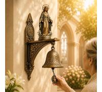 Campana de pared con medalla de bronce de Nuestra Señora de Gracia, decoración de pared religiosa católica, campana de oración colgante de la Virgen María, adecuada para jardines, pórticos e iglesias