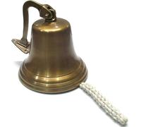 Campana de pared de latón antiguo, campana decorativa grande con soporte de montaje y tirador de cuerda, acabado de bronce