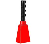 Campana de vaca roja de 9 pulgadas con mango de acero negro para eventos deportivos, animación, graduación, decoración de juegos de fútbol y fiestas (rojo)