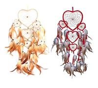 Campana de Viento atrapasueños Grande, en Forma corazón, Colgante Pared del Dormitorio, Adorno Plumas, artesanías Tejidas a Mano, 2 uds para Dormitorio(Red Coffee)