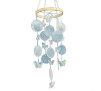 Campana de viento con temática de mariposa y concha que ofrece melodías suaves y elegante diseño bohemio para decoración interior o exterior (blanco)