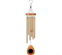 Campana de viento de aluminio diseñada para colocación en exteriores e interiores con elemento en forma de corazón y ricos tonos armónicos en brisa natural (32 lágrimas doradas)