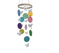 Campana de viento de mariposa y concha de influencia étnica para sala de estar al aire libre o esquina de patio con tono cálido (colorido)