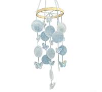 Campana de viento de mariposa y concha de influencia étnica para sala de estar al aire libre o esquina de patio con tono cálido (blanco)