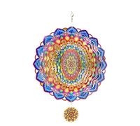 Campana eólica Mandala Adornos de jardín con Mandalas Colores 30 cm, carillón Viento Giratorio, esculturas Metal Colgantes, Flores, decoración artística for Exteriores