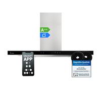 Campana Extractora 90cm Campana de Pared acero inoxidable vidrio negro WiFi