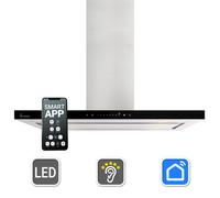 Campana Extractora 90cm Campana Isla acero inoxidable vidrio negro WiFi [EEK: A+++]