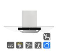 Campana Extractora, Campana Isla 90cm, acero inoxidable vidrio negro WiFi