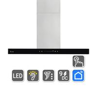 Campana Extractora, Campana Isla, 90cm acero inoxidable vidrio negro WiFi