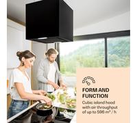 Klarstein Kronleuchter Campana Extractora Isla - Campana extractora en isla, Iluminación LED, 3 niveles de potencia, Filtro grasa, Control táctil, 45 cm, Negro