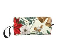 Campana navideña Floral con Flor de Pascua navideña, Bolsa de Maquillaje Bolsa de cosméticos Bolsa de artículos de tocador de Viaje portátil Bolsa de Maquillaje