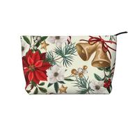 Campana navideña Floral de nochebuena,Neceser de Pana, Neceser de Maquillaje portátil, Neceser de Viaje