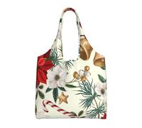 Campana navideña floral de Pascua,Bolsas de mano reutilizables, bolsas de supermercado, bolso de hombro de lona de gran capacidad