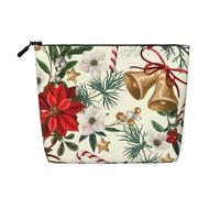 Campana navideña Floral de Pascua,Neceser de Maquillaje de imitación Lino, Neceser de Viaje portátil