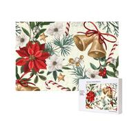 Campana navideña Floral de Pascua,Rompecabezas de Madera de 300 Piezas, Juego Familiar, Rompecabezas para Adultos, Adolescentes, decoración del hogar