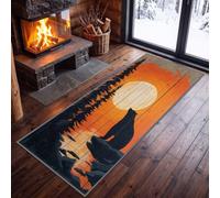 Campaña Rústica Alfombra Corredor Largo 60x120 cm Moqueta, Antiderrapante Vintage Bosque Puesta del Sol Pin Oso Negro Corredor Pasaje Pasaje Terracota Larga Alfombra de Piso para Cocina Salón