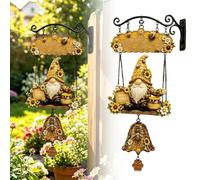 Campana rústica de gnomo de jardín, hecha a mano, campanilla de bienvenida de gnomo de girasol de abeja, timbre decorativo colgante para granja, divertido timbre de cena para porches delanteros
